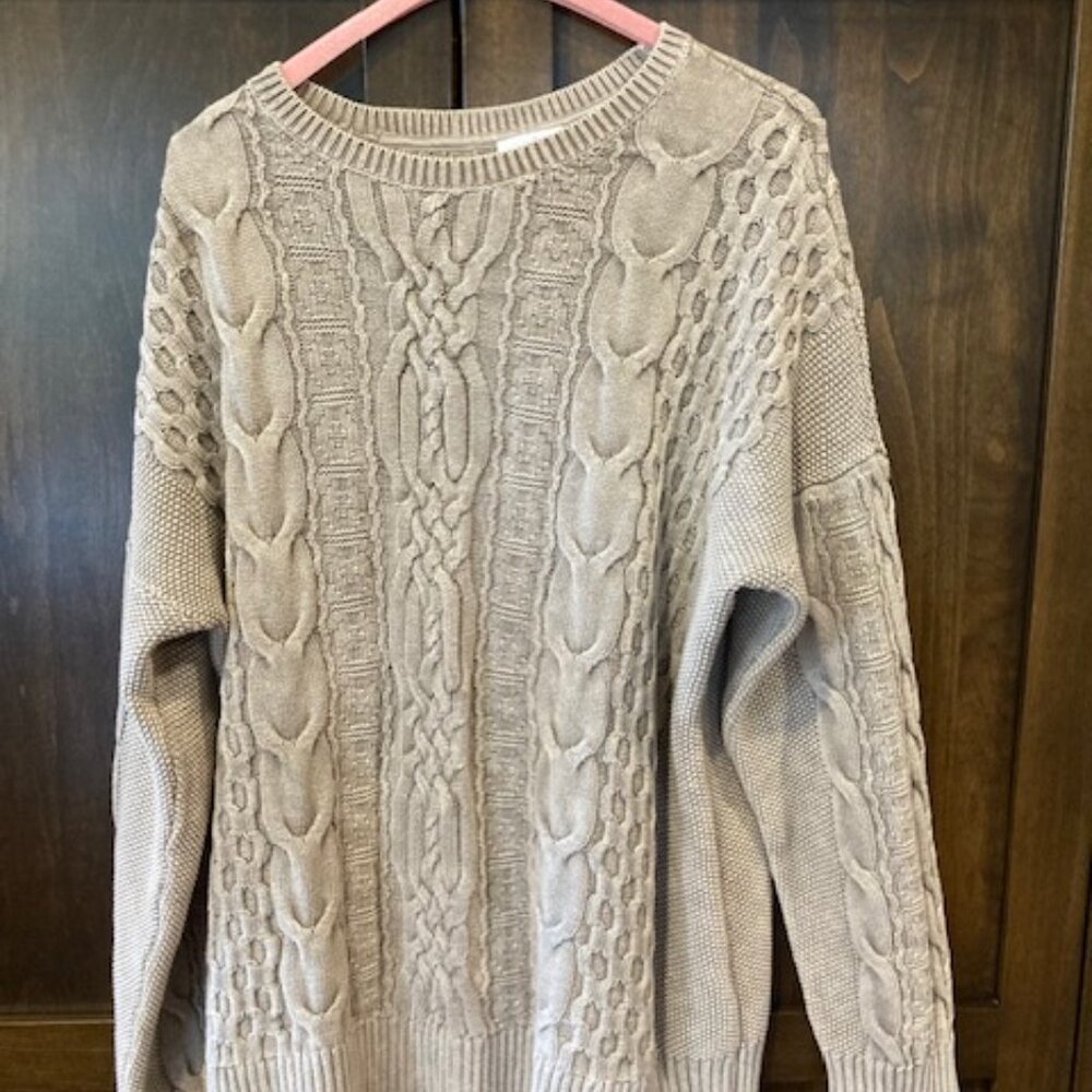 J. Jill Crewneck Chunky Fisherman Cable Sweater